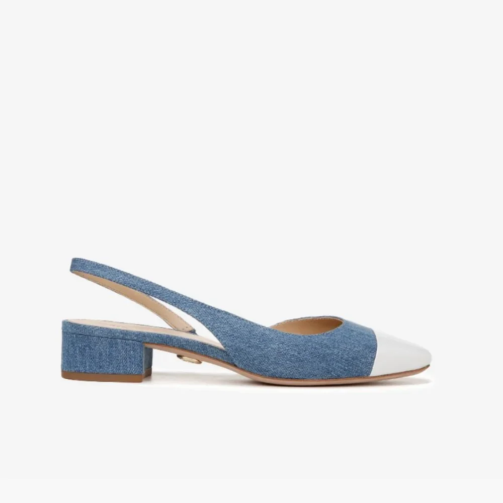 Veronica Beard Cecile Denim Cap-Toe Slingback (Size 10) in Denim/Coconut - Picture 6 of 6
